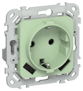 FLITE Розетка 1-местная с заземлением с защитными шторками 16А с USB A+A 3,1А РСЮша11-0-ФлФ фисташковый IEK, FI-R14-16-U21-D31-K93