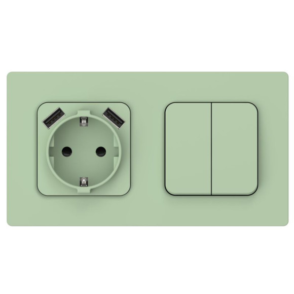 IEK FLITE Розетка 1-местная с заземлением с защитными шторками 16А с USB A+A 3,1А РСЮша11-0-ФлФ фисташковый IEK, FI-R14-16-U21-D31-K93