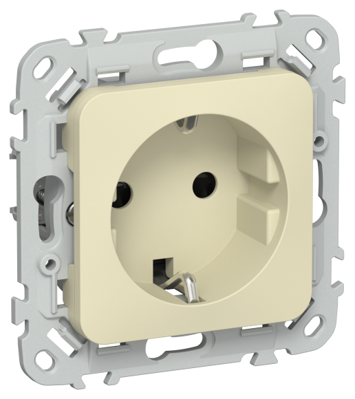 IEK FLITE Розетка с заземлением с защитными шторками безвинтовое крепление 16А РСш11-1-ФлН навахо IEK, FI-R14-16-1-K87