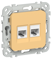 FLITE Розетка 2-местная компьютерная RJ45 категория 5Е UTP РК5е-2-0-ФлЗ золотарник IEK, FI-K22-1-K90