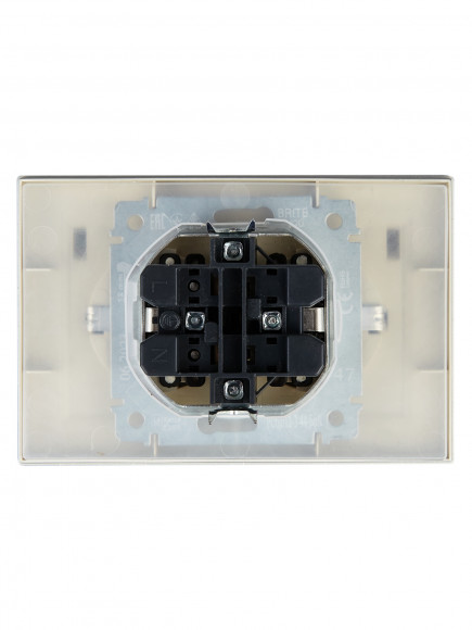 IEK BRITE Розетка 2-местная с заземлением с защитными шторками и крышкой 16А в сборе IP44 РСбш12-3-44-БрА алюминий , BR-R26-16-44-K47-F