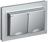 BRITE Розетка 2-местная с заземлением с защитными шторками и крышкой 16А в сборе IP44 РСбш12-3-44-БрА алюминий , BR-R26-16-44-K47-F