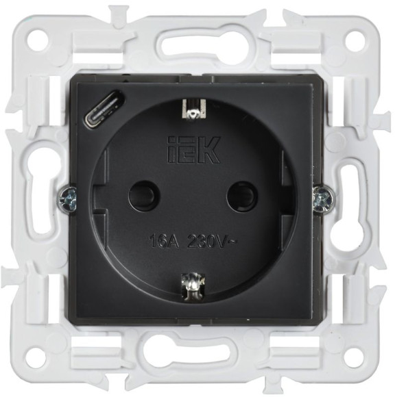 IEK SKANDY Розетка с заземлением с защитными шторками 16А с USB C 18Вт SK-R17Bl черный , SK-R14-16-U14-018-K02