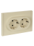 IEK FORTE&PIANO Розетка 2-местная с заземлением с защитными шторками безвинтовое крепление 16А FP423 ваниль , FP-R24-16-1-K10