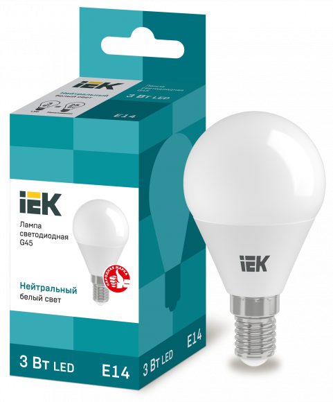 IEK Лампа светодиодная G45 шар 3Вт 230В 4000К E14 IEK, LLE-G45-3-230-40-E14