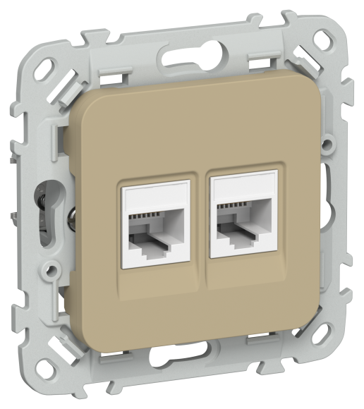 IEK FLITE Розетка 2-местная RJ45/RJ11 категория 5Е/3 UTP РКТ5е/3-2-0-ФлХ хаки IEK, FI-KT22-1-K59