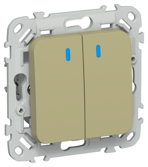 IEK FLITE Выключатель 2-клавишный кнопочный с индикацией 10А ВС12-2-1-ФлО оливковый IEK, FI-V24-1-10-1-K26
