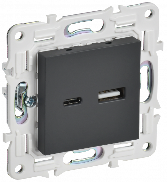 IEK SKANDY Розетка USB A+C 18Вт SK-R13G графит IEK, SK-U22-018-K53