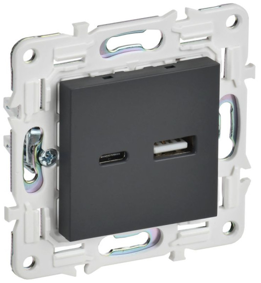 IEK SKANDY Розетка USB A+C 18Вт SK-R13G графит , SK-U22-018-K53