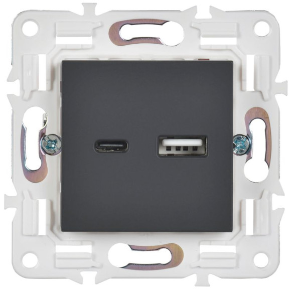 IEK SKANDY Розетка USB A+C 18Вт SK-R13G графит , SK-U22-018-K53