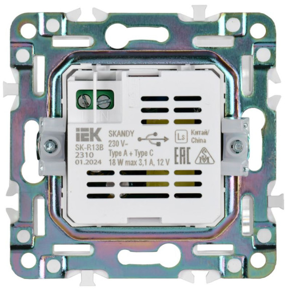 IEK SKANDY Розетка USB A+C 18Вт SK-R13G графит , SK-U22-018-K53