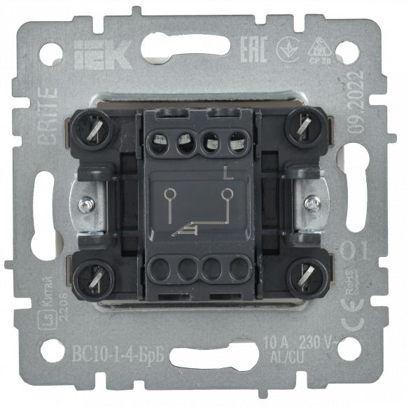 IEK BRITE Выключатель 1-клавишный самовозвратный 10А ВС10-1-4-БрБ белый IEK, BR-V14-0-10-K01