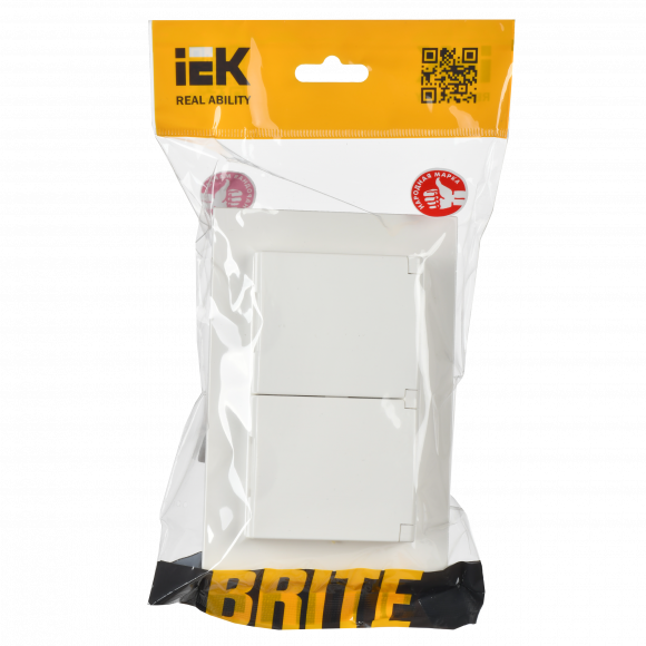 IEK BRITE Розетка 2-местная с заземлением с защитными шторками и крышкой 16А в сборе IP44 РСбш12-3-44-БрБ белый , BR-R26-16-44-K01-F