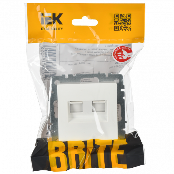 IEK BRITE Розетка компьютерная двойная кат.5E RJ45 РК10-2-БрБ белый , BR-K20-1-K01