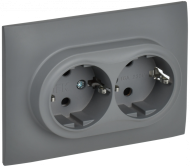SKANDY Розетка 2-местная с заземлением с защитными шторками 16А в сборе SK-R07Gr серый , SK-R24-16-K03-F