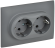 IEK SKANDY Розетка 2-местная с заземлением с защитными шторками 16А в сборе SK-R07Gr серый , SK-R24-16-K03-F