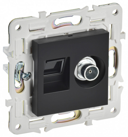 IEK SKANDY Розетка двойная TV+RJ45 кат.6 SK-A15Bl черный IEK, SK-AK20-2-K02