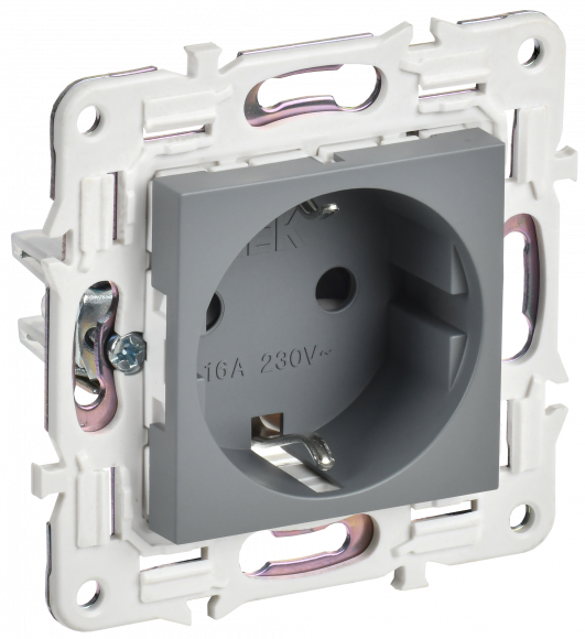 IEK SKANDY Розетка с заземлением с защитными шторками 16А с USB C 18Вт SK-R17Gr серый IEK, SK-R14-16-U14-018-K03