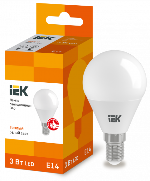 IEK Лампа светодиодная G45 шар 3Вт 230В 3000К E14 IEK, LLE-G45-3-230-30-E14