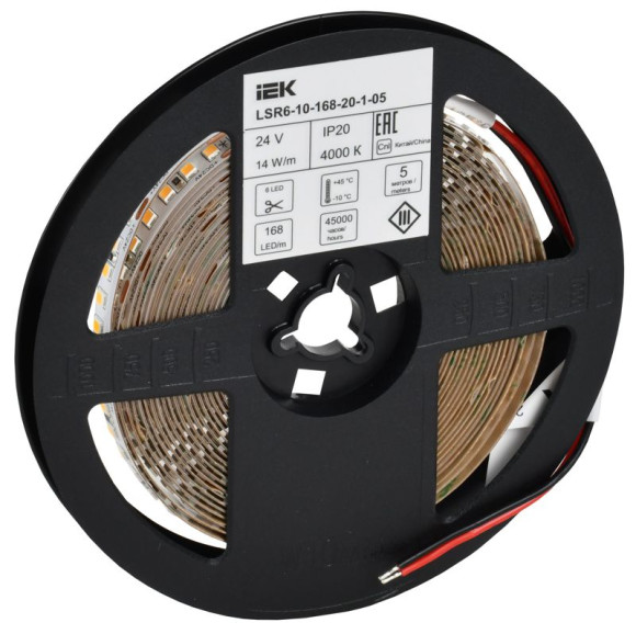 IEK Лента светодиодная 5м SMD2835 168LED/м 14Вт/м IP20 ширина 10мм 24В нейтральный белый IEK, LSR6-10-168-20-1-05