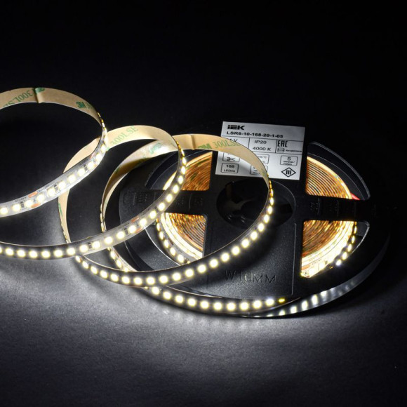 IEK Лента светодиодная 5м SMD2835 168LED/м 14Вт/м IP20 ширина 10мм 24В нейтральный белый IEK, LSR6-10-168-20-1-05