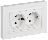 BRITE Розетка 2-местная с заземлением с защитными шторками плоская 16А в сборе РСшПл12-3-БрАБ арктический белый , BR-R28-16-K91-F
