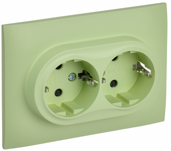 IEK SKANDY Розетка 2-местная с заземлением с защитными шторками 16А в сборе SK-R07G мятный , SK-R24-16-K06-F