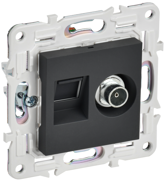 IEK SKANDY Розетка двойная TV+RJ45 кат.6 SK-A15G графит , SK-AK20-2-K53