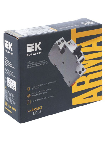 IEK ARMAT Автоматический выключатель дифференциального тока B06S 1P+NP C16 30мА тип AC (18мм) IEK, AR-B06S-1N-C16C030
