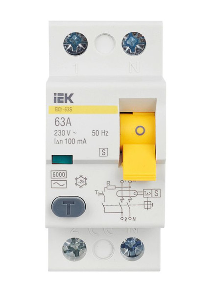 IEK Выключатель дифференциальный (УЗО) ВД1-63S 2Р 63А 100мА IEK, MDV12-2-063-100