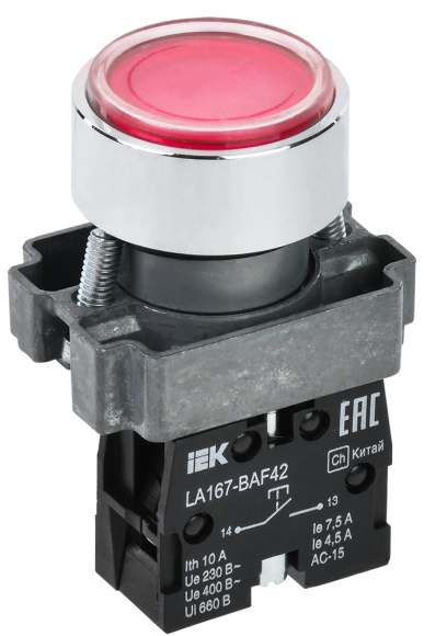 IEK Кнопка управления LA167-BAF42 d=22мм 1NC красная IEK, BBT20-BAF42-2-22-67-K04