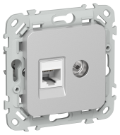 FLITE Розетка 2-местная RJ45/TV категория 5Е UTP РКТВ5е-2-0-ФлА алюминий IEK, FI-AK22-1-K47