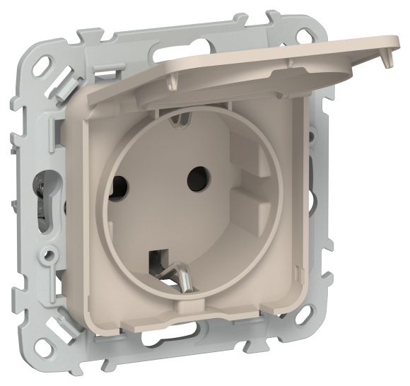 IEK FLITE Розетка с заземлением с защитными шторками и крышкой 16А IP44 РСшкр11-0-44-ФлЛ льняной IEK, FI-R16-16-44-K88
