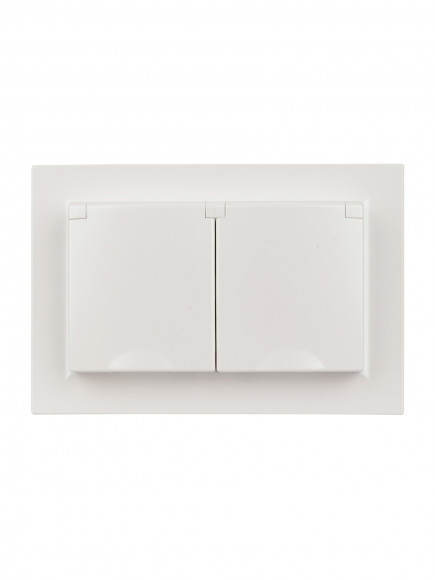 IEK BRITE Розетка 2-местная с заземлением с защитными шторками и крышкой 16А в сборе IP44 РСбш12-3-44-БрЖ жемчуг , BR-R26-16-44-K36-F