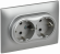 IEK SKANDY Розетка 2-местная с заземлением с защитными шторками 16А в сборе SK-R07S серебряный , SK-R24-16-K23-F
