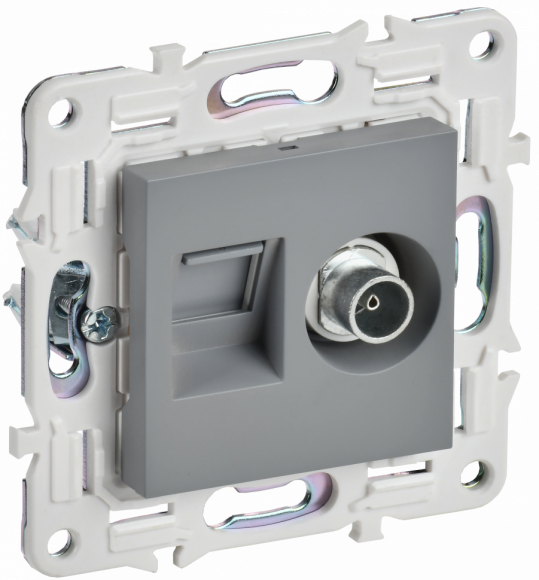 IEK SKANDY Розетка двойная TV+RJ45 кат.6 SK-A15Gr серый IEK, SK-AK20-2-K03