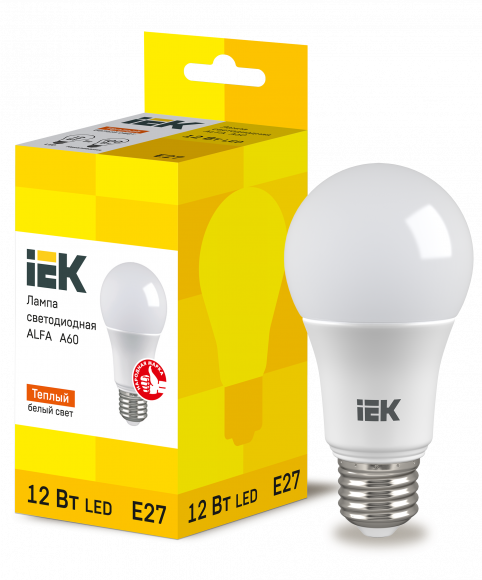IEK Лампа светодиодная ALFA A60 груша 12Вт 230В 3000К E27 IEK, LLA-A60-12-230-30-E27