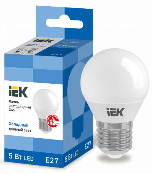 IEK Лампа светодиодная G45 шар 5Вт 230В 6500К E27 IEK, LLE-G45-5-230-65-E27