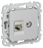 FLITE Розетка 2-местная RJ45/TV категория 6 STP РКТВ6-2-1-ФлА алюминий IEK, FI-AK21-2-K47