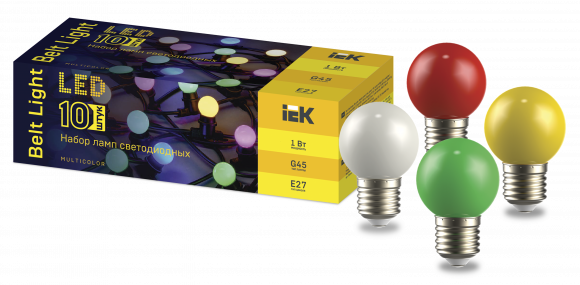 IEK LIGHTING Набор ламп светодиодных декоративных G45 шар 1Вт 230В MIX E27 10 шт IEK, LLE-G45-1-230-MIX-E27-10