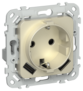 FLITE Розетка 1-местная с заземлением с защитными шторками 16А с USB A+A 3,1А РСЮша11-0-ФлШ шампань IEK, FI-R14-16-U21-D31-K37