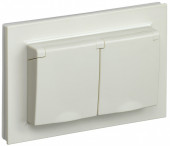 BRITE Розетка 2-местная с заземлением с защитными шторками и крышкой 16А в сборе IP44 РСбш12-3-44-БрКр бежевый , BR-R26-16-44-K10-F