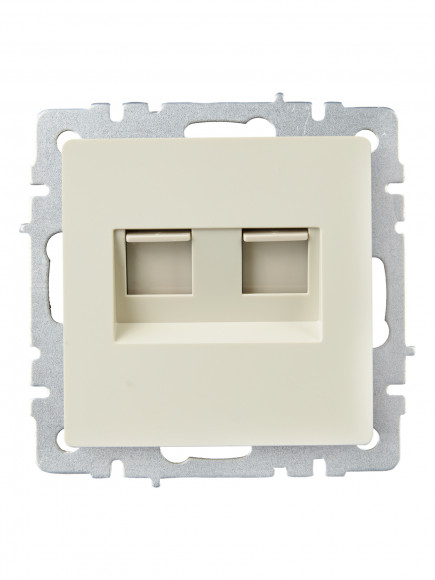 IEK BRITE Розетка компьютерная двойная RJ45 кат.5E РК10-2-БрКр бежевый , BR-K20-1-K10