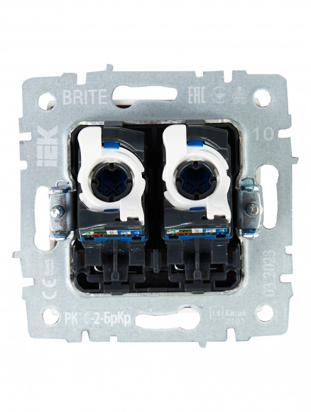 IEK BRITE Розетка компьютерная двойная RJ45 кат.5E РК10-2-БрКр бежевый , BR-K20-1-K10