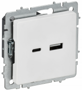 BRITE Розетка USB A+C 18Вт РЮ11-1-БрАБ арктический белый , BR-U22-018-K91