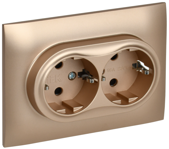IEK SKANDY Розетка 2-местная с заземлением с защитными шторками 16А в сборе SK-R07Sa песочный , SK-R24-16-K98-F