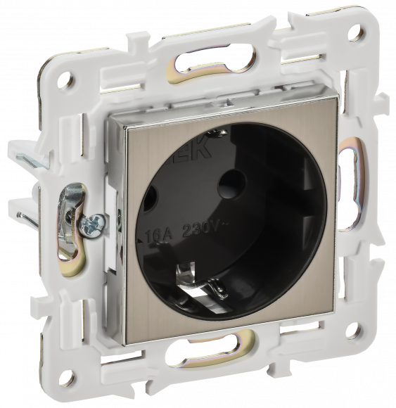 IEK SKANDY Розетка с заземлением с защитными шторками 16А SK-R04N металл никель , SK-R14-16-K50
