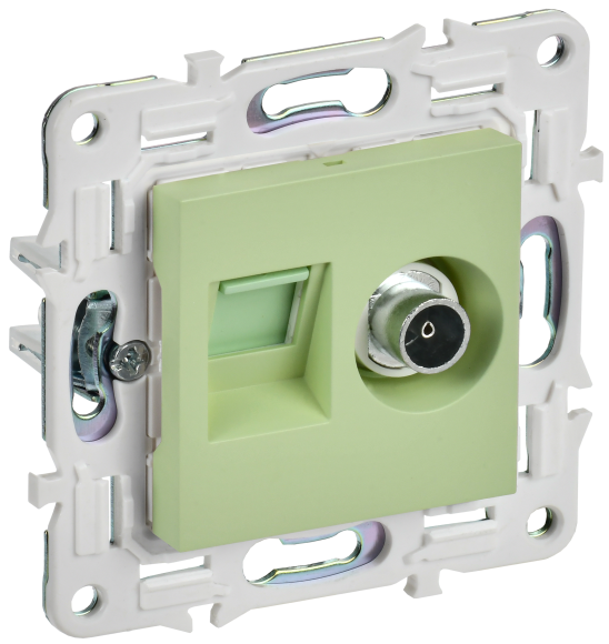 IEK SKANDY Розетка двойная TV+RJ45 кат.6 SK-A15G мятный , SK-AK20-2-K06