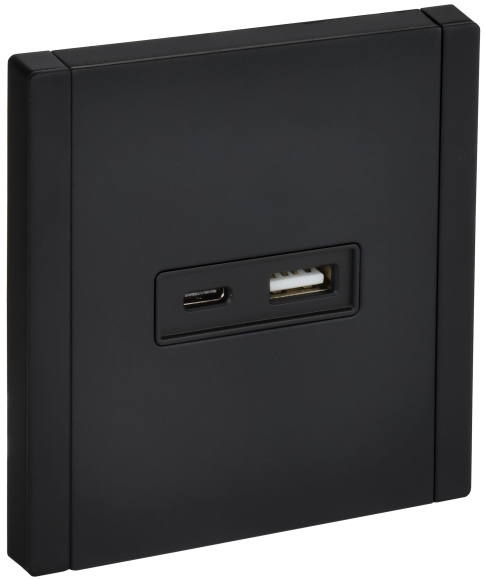IEK FORTE&PIANO Розетка USB A+C 3,1А FP150M металл черный IEK, FP-U22-D31-M-K02