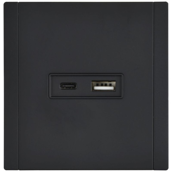 IEK FORTE&PIANO Розетка USB A+C 3,1А FP150M металл черный IEK, FP-U22-D31-M-K02